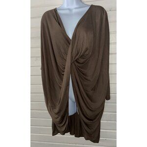 NWT Peruvian Connection Sz MEDIUM Draped Front Malt Gia Top Viscose Jersey Brown